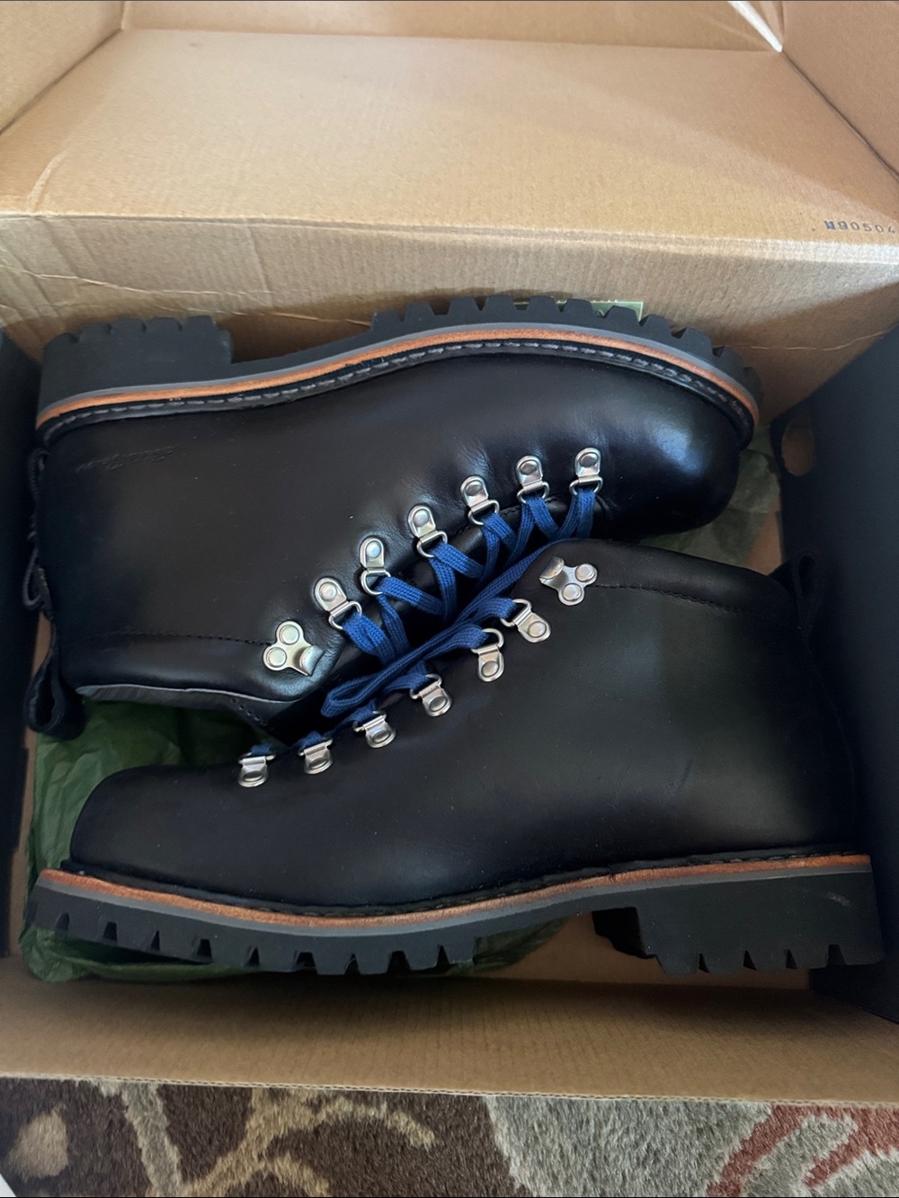 Eddie Bauer Black Leather Lace-Up Boots with Blue Laces